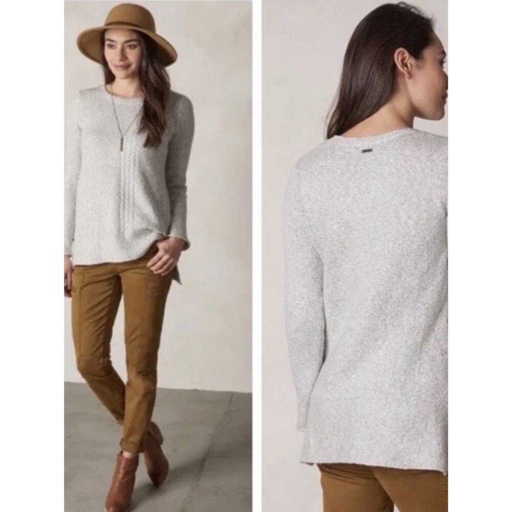 prana chunky cable Sweater Crew Neck tunic XL Baggy Oversize EUC gray